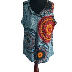Iwolence Boho Mandala Tank Top – Colorful Festival V-Neck Sleeveless Blouse (XL)